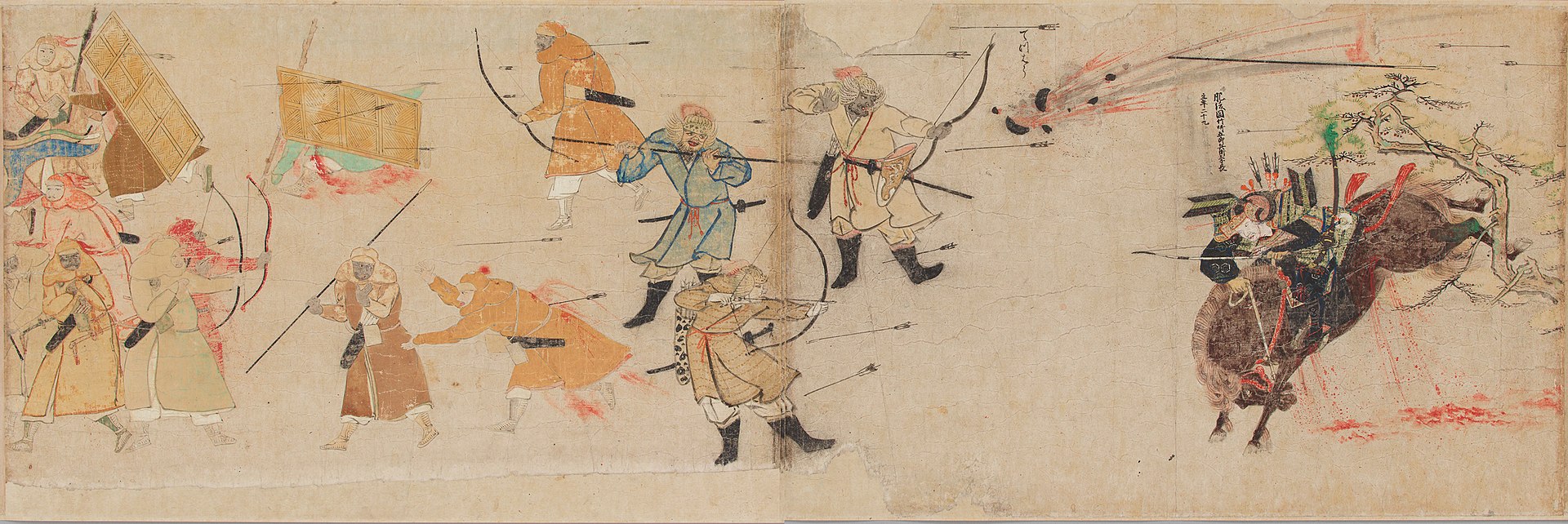 Painted scroll depicting the Japanese army fighting Mongol soldiers