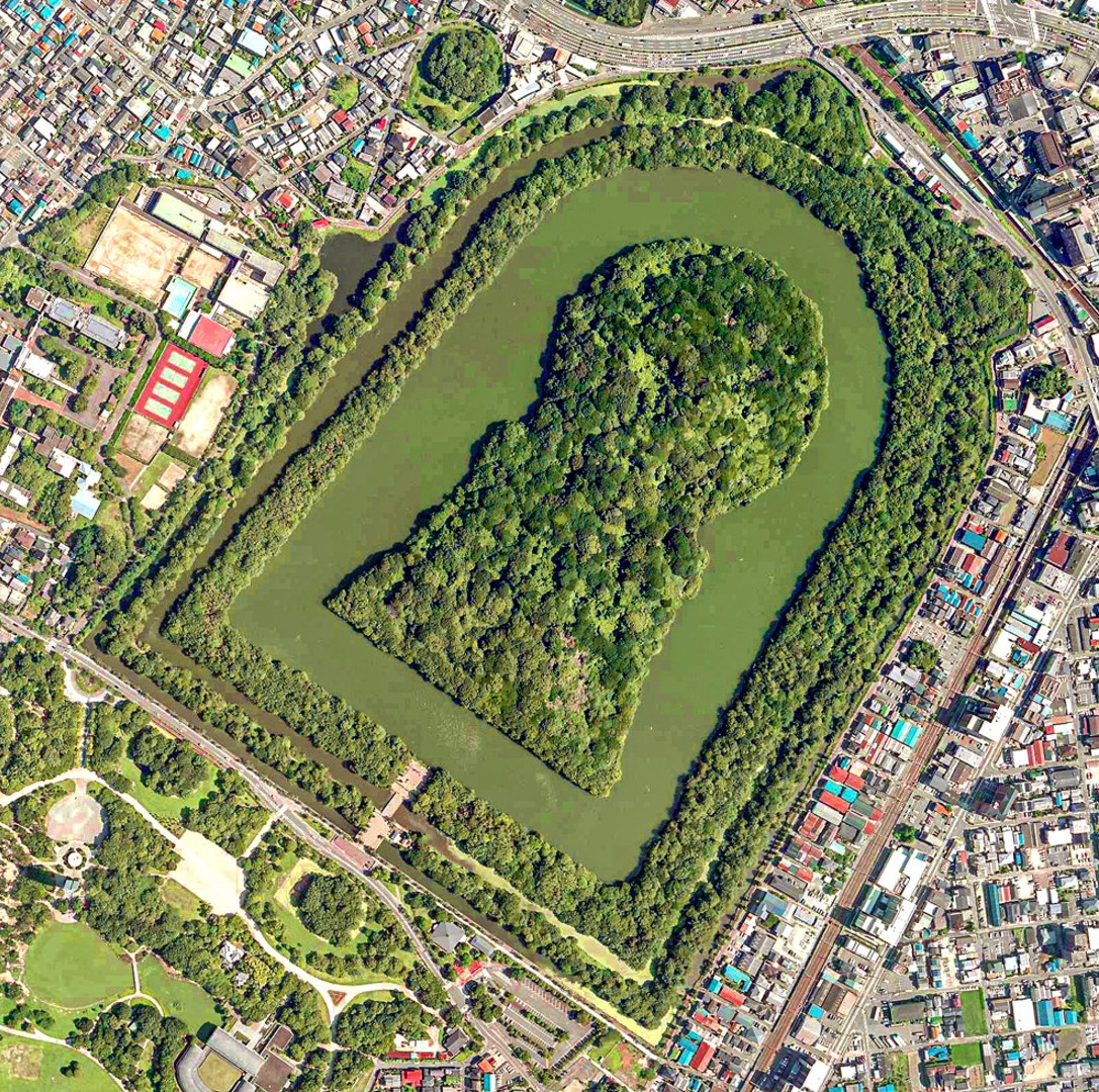 An aerial view of the Daisenryō kofun.