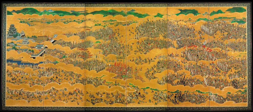 A folding screen depicting the siege of Ōsaka castle