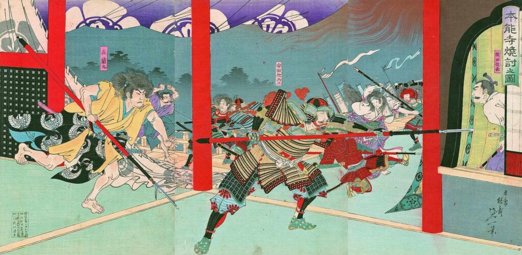 Akechi Mitsuhide's army storming Honnōji