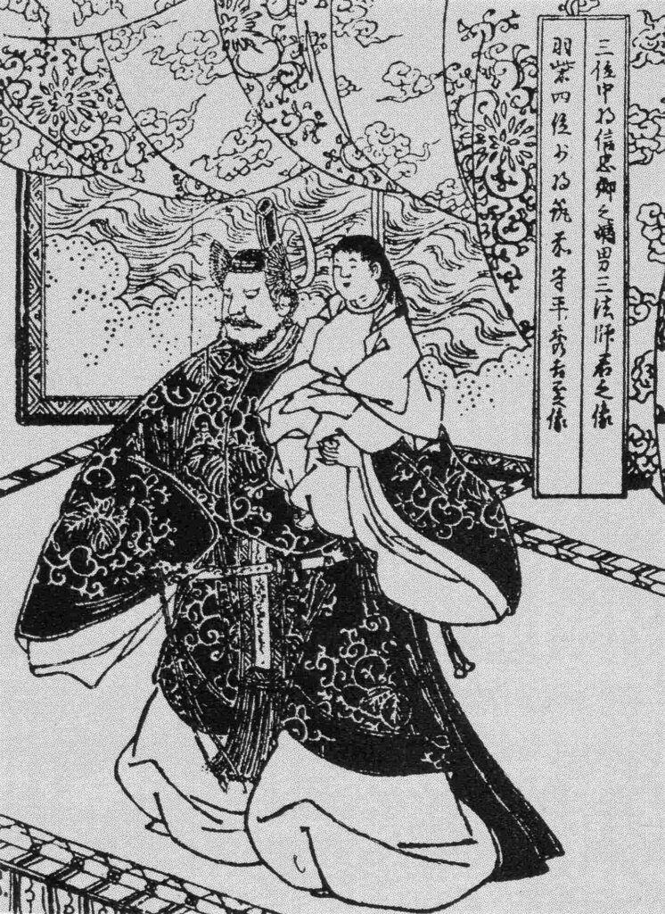 Hashiba Hideyoshi supporting Sanbōshi as the successor of the Oda household