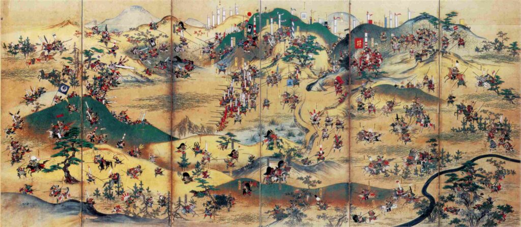 Hideyoshi and Ieyasu's armies battling at Nagakute