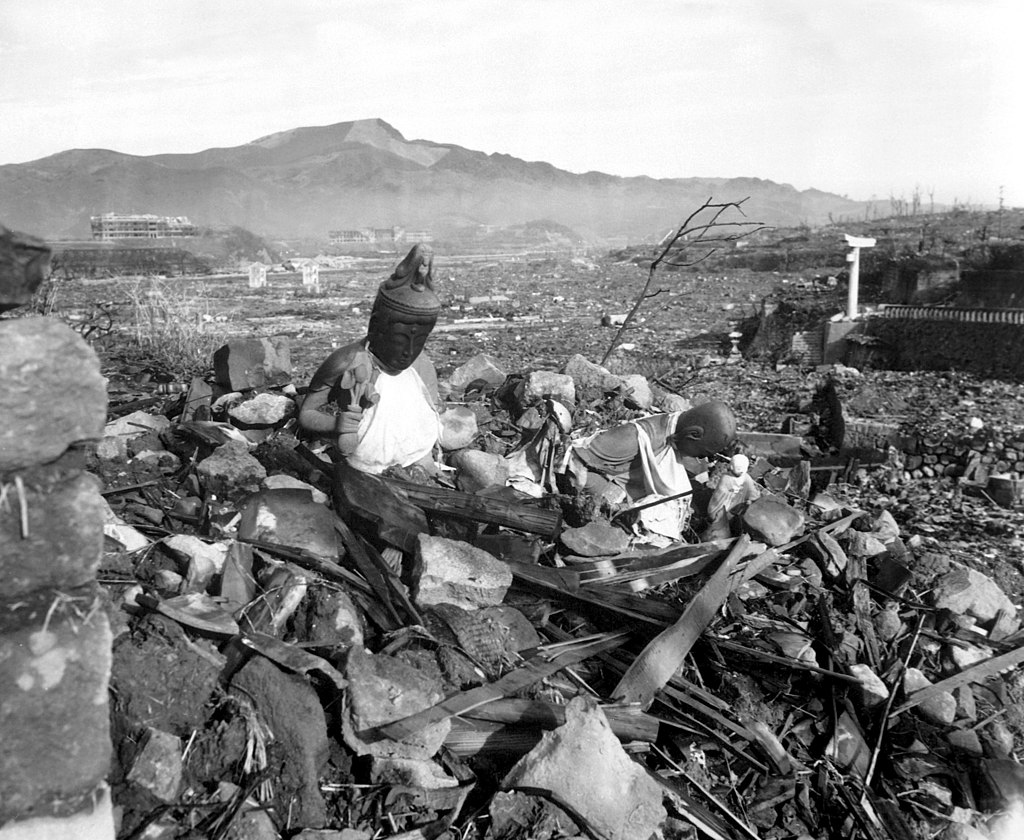 A temple in Nagasaki lies in ruins after the explosion