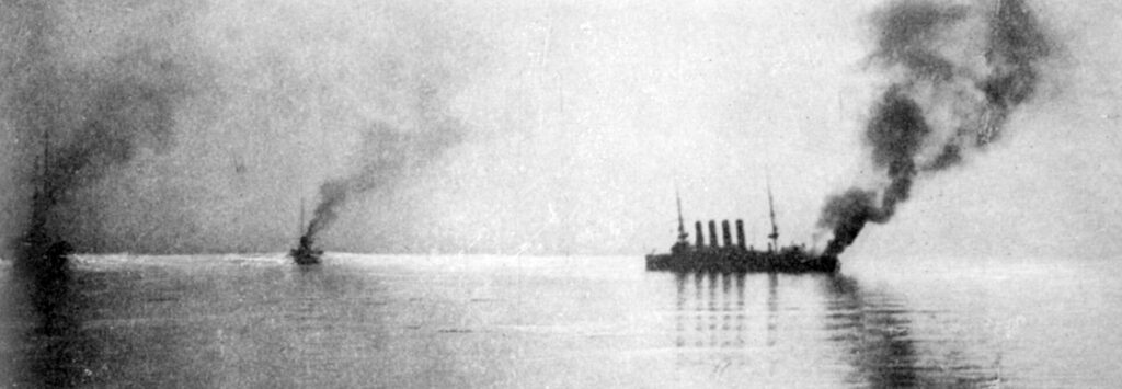 Russian cruiser on fire