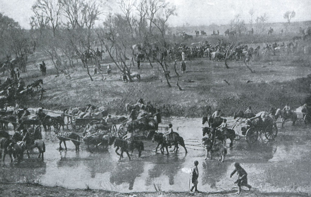 Russian army retreating at the Battle of Mukden