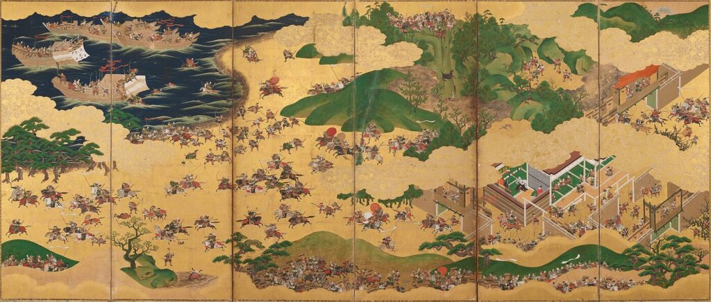 Folding screen depicting the Battle of Ichnotani - The Genpei War