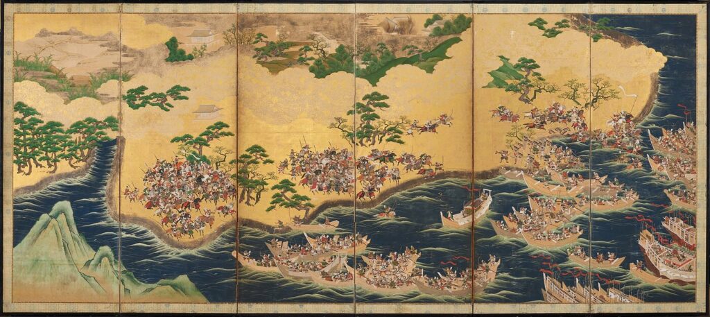 Folding screen depicting the Battle of Yashima - The Genpei War