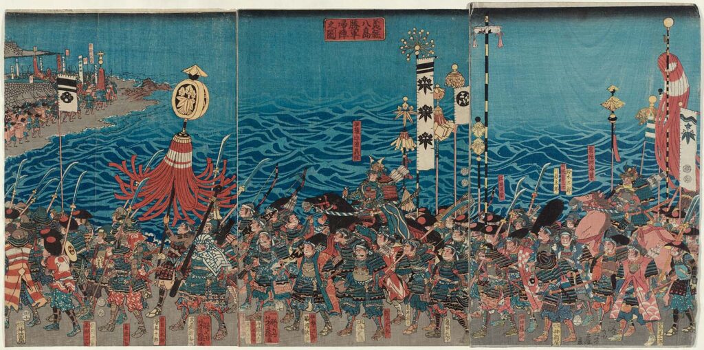 Yoshima leads his triumphant army home after the Battle of Yashima - The Genpei War