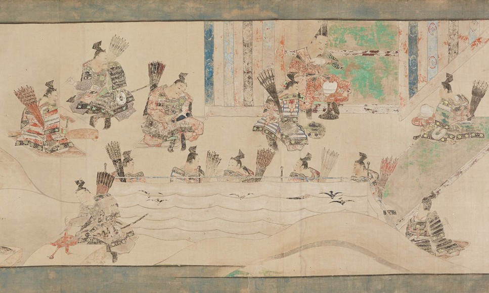 Yoshimitsu meets with Yoshiie (Yoshimitsu on far right, Yoshiie in centre/right wearing red armour