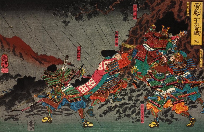 Minamoto no Yoritomo finds a cave to hide in after losing the Battle of Ishibashiyama